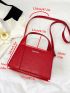 PU Square Bag Letter Graphic Top Handle Red