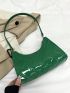 Embossed Detail Baguette Bag PU Green