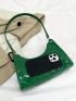 Embossed Detail Baguette Bag PU Green