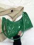 Embossed Detail Baguette Bag PU Green