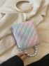 Mini Square Bag Quilted Ombre Faux Pearl & Bow Decor PU Flap