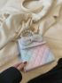 Mini Square Bag Quilted Ombre Faux Pearl & Bow Decor PU Flap