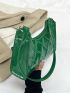 Embossed Detail Baguette Bag PU Green