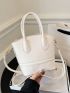 Litchi Embossed Bucket Bag PU Double Handle