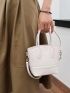 Litchi Embossed Bucket Bag PU Double Handle