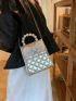 Mini Square Bag Faux Pearl & Bow Decor Quilted Metallic PU Funky