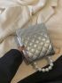 Mini Square Bag Faux Pearl & Bow Decor Quilted Metallic PU Funky