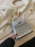 Mini Square Bag Faux Pearl & Bow Decor Quilted Metallic PU Funky