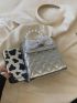 Mini Square Bag Faux Pearl & Bow Decor Quilted Metallic PU Funky