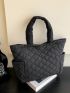 Quilted Shoulder Tote Bag Polyester Black