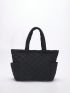 Quilted Shoulder Tote Bag Polyester Black