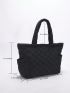 Quilted Shoulder Tote Bag Polyester Black