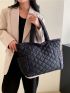 Quilted Shoulder Tote Bag Polyester Black