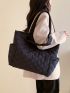 Quilted Shoulder Tote Bag Polyester Black