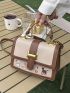 Cartoon Animal Embroidered Flap Square Bag Contrast Binding