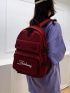 Letter Embroidered Pocket Front Fashion Backpack Red