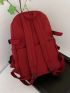 Letter Embroidered Pocket Front Fashion Backpack Red