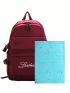 Letter Embroidered Pocket Front Fashion Backpack Red