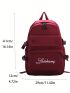 Letter Embroidered Pocket Front Fashion Backpack Red