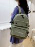 Letter Embroidered Pocket Front Fashion Backpack Green