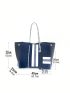 Striped Print Shoulder Tote Bag Fashion With Coin Purse