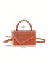 Mini Rhinestone Decor Flap Square Bag Top Handle Neon Orange