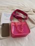 Minimalist Square Bag Mini Chain Decor Neon Pink Funky, Clear Bag