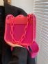 Minimalist Square Bag Mini Chain Decor Neon Pink Funky, Clear Bag