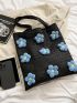 Flower Decor Straw Bag Small Black Vacation