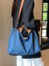 Medium Tote Bag Double Handle Solid Color Denim Denim Bag