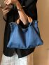 Medium Tote Bag Double Handle Solid Color Denim Denim Bag