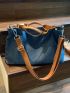 Medium Tote Bag Double Handle Solid Color Denim Denim Bag