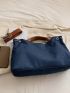 Medium Tote Bag Double Handle Solid Color Denim Denim Bag