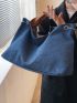 Medium Tote Bag Double Handle Solid Color Denim Denim Bag