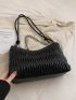 Black Ruched Bag Fashionable Chain Decor Zipper PU