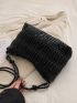 Black Ruched Bag Fashionable Chain Decor Zipper PU