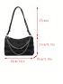 Black Ruched Bag Fashionable Chain Decor Zipper PU