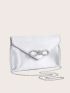 Metallic Envelope Bag Bow & Rhinestone Decor, Perfect Bride Purse For Wedding, Prom & Party Events