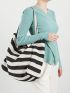 Two Tone Shopper Bag Striped Pattern Casual