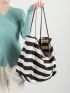 Two Tone Shopper Bag Striped Pattern Casual