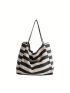 Two Tone Shopper Bag Striped Pattern Casual