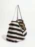 Two Tone Shopper Bag Striped Pattern Casual