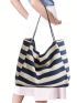 Two Tone Shopper Bag Striped Pattern Casual