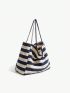 Two Tone Shopper Bag Striped Pattern Casual