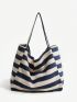 Two Tone Shopper Bag Striped Pattern Casual