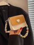 Mini Flap Square Bag Colorblock Heart Decor Beaded Strap