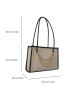 Medium Straw Bag Contrast Binding Chain Decor