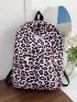 Medium Classic Backpack Leopard Pattern Letter Patch Decor