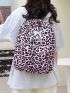 Medium Classic Backpack Leopard Pattern Letter Patch Decor