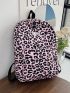 Medium Classic Backpack Leopard Pattern Letter Patch Decor